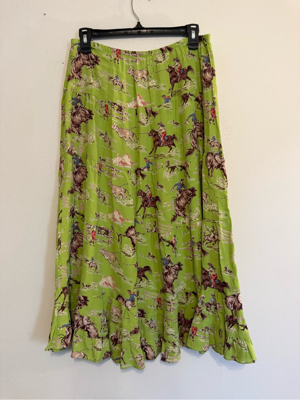 Ivy Jane Western Cowboy Skirt Rodeo Boho A-Line Green Sz S Montana Horses - Picture 2 of 8